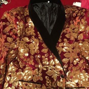 Gentleman’s Burgundy And Gold Velvet Tuxedo Jacket